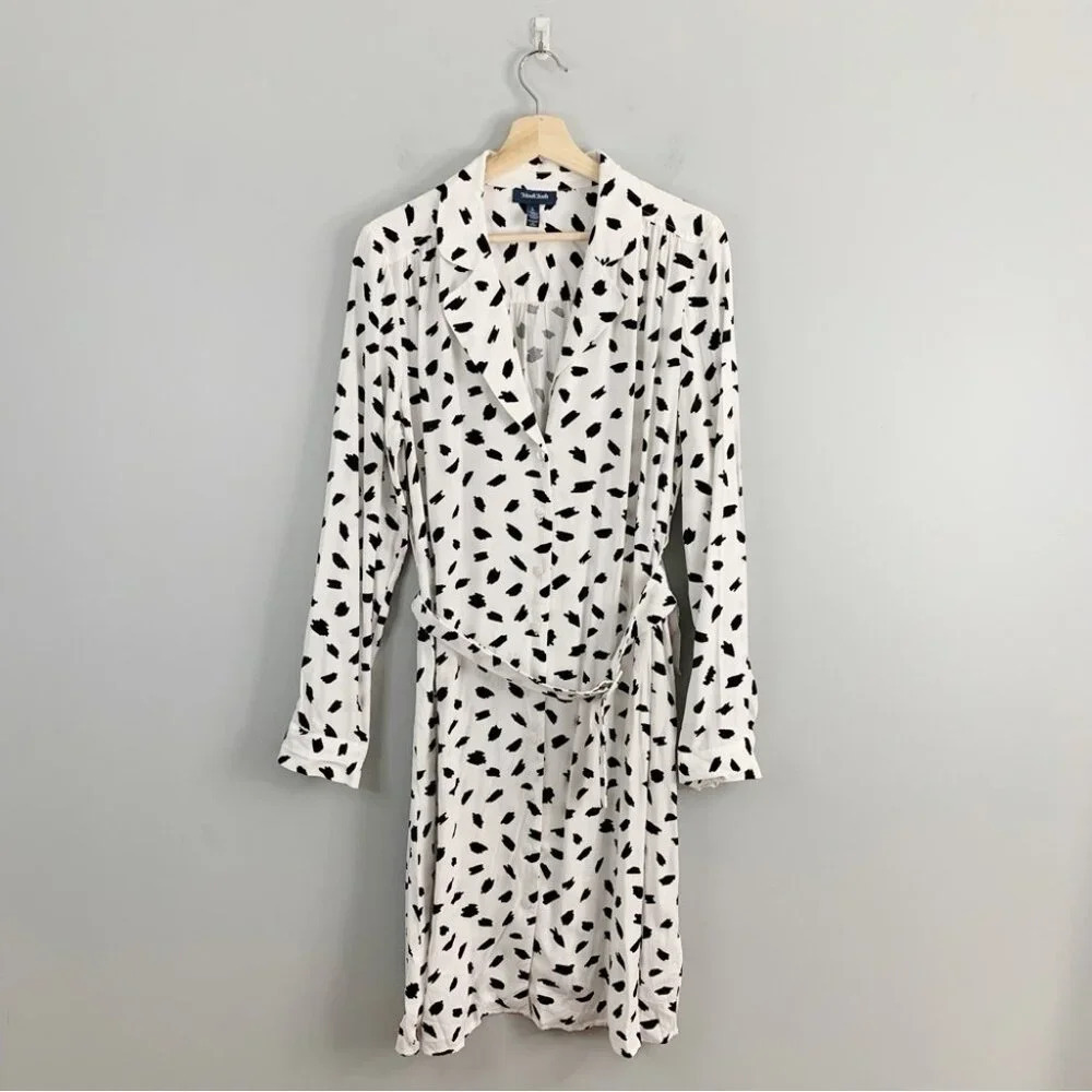 ModCloth Womens Polka Pot Pin Up Dress Mini Belted Long Sleeve Shirt NWT Large L